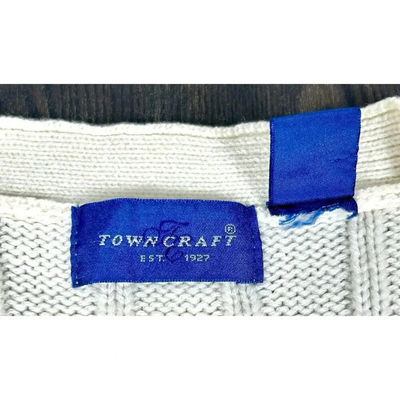 Vtg 90s Towncraft Sweater Vest Large Cable Knit Gray Grandpa Dad Buttons Pockets - Picture 5 of 8